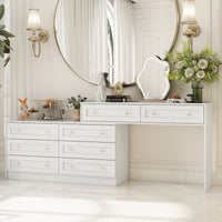 95" Modern Glam White Dresser and Vanity With Lights And Versatile Storage