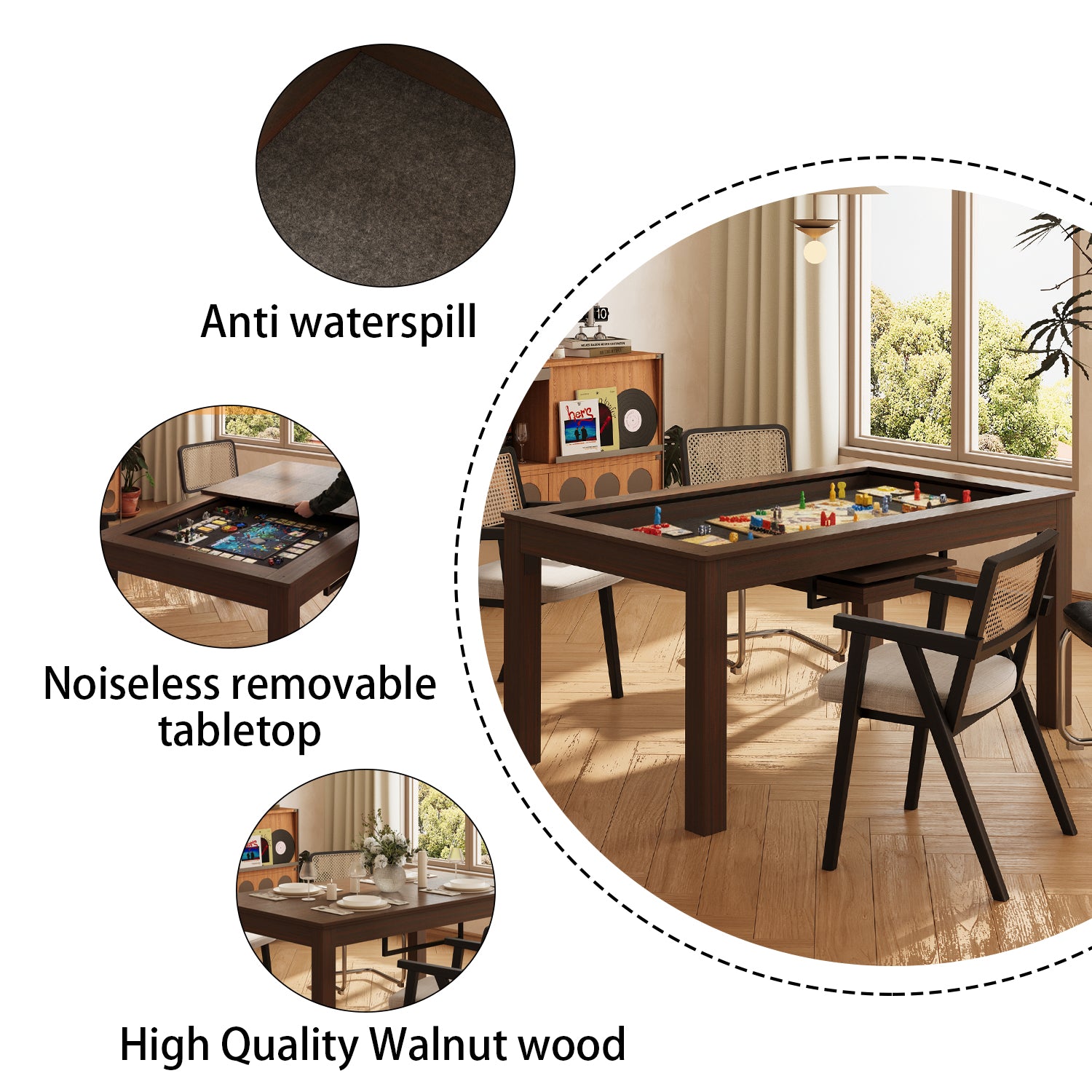 Brown Convertible Gaming and Dining Table