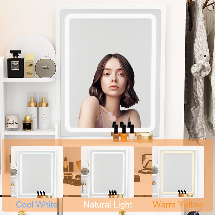 55.1'' H Glam Makeup Vanity Set With Socket , LED Light, Stool