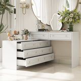 95 inches Modern Glam White Dresser and Vanity With Lights And Versatile Storage