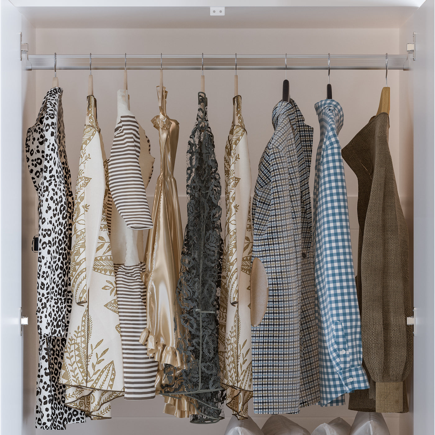 Hylja 31.5" Modern White Full-Length Mirrored Wardrobe with Multiple Drawers and Adjustable Shelving