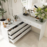 95 inches Modern Glam White Dresser and Vanity With Lights And Versatile Storage