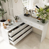 95" Modern Glam White Dresser and Vanity With Lights And Versatile Storage