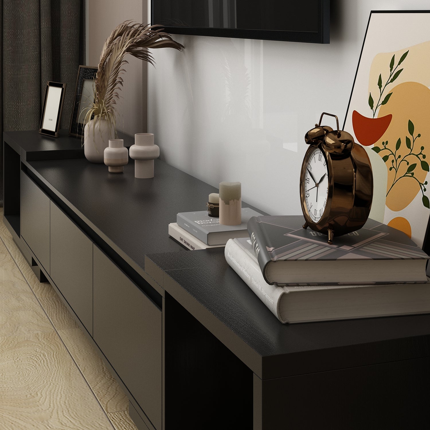 Wide TV Stand Entertainment Stand Adjustable Width TV Stand for Living Room