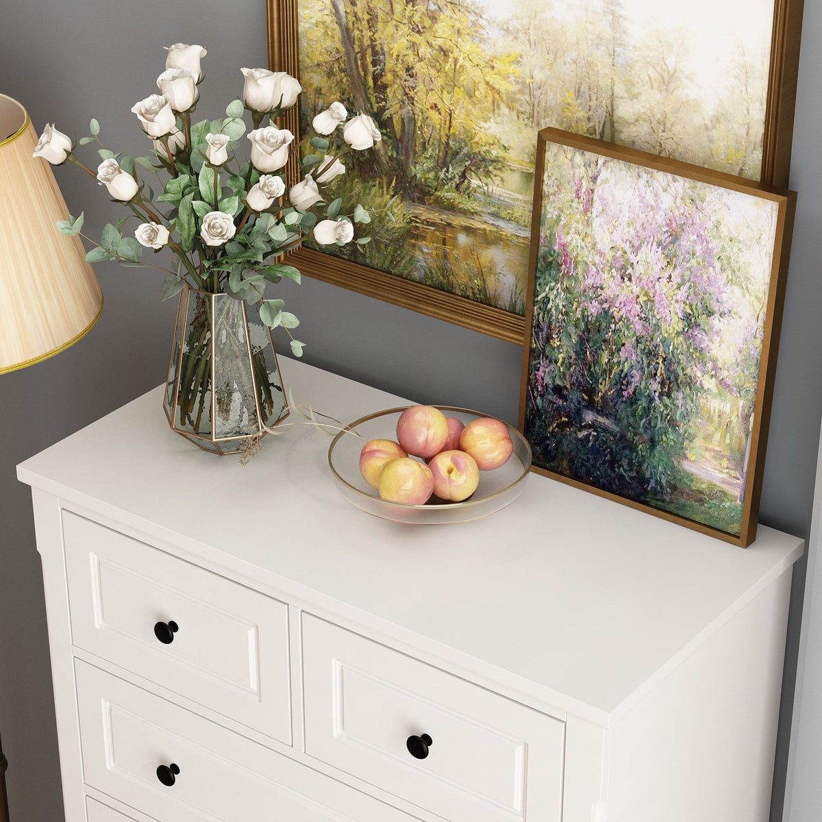 31.5" Modern Minimalist White Wooden 6-Drawer Tall Dresser Chest for Home Storage