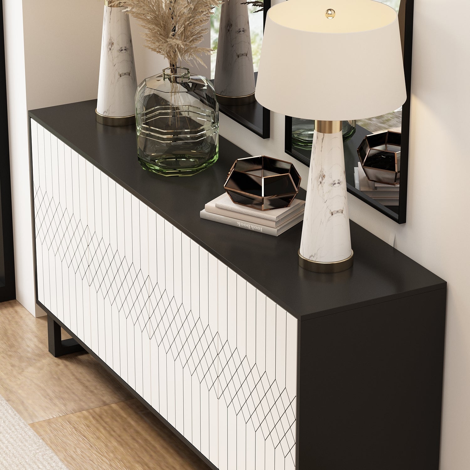 Cabinet Cupboard With 4 Doors For Living Room Entryway