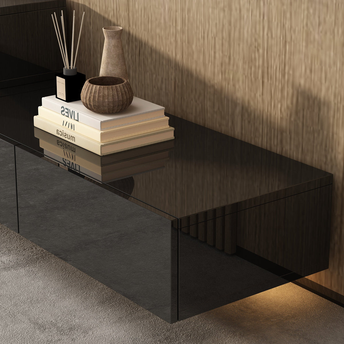 94.5" Modern Minimalist Black TV Stand Wall-Mounted And Freely Arranged TV Stand With LED
