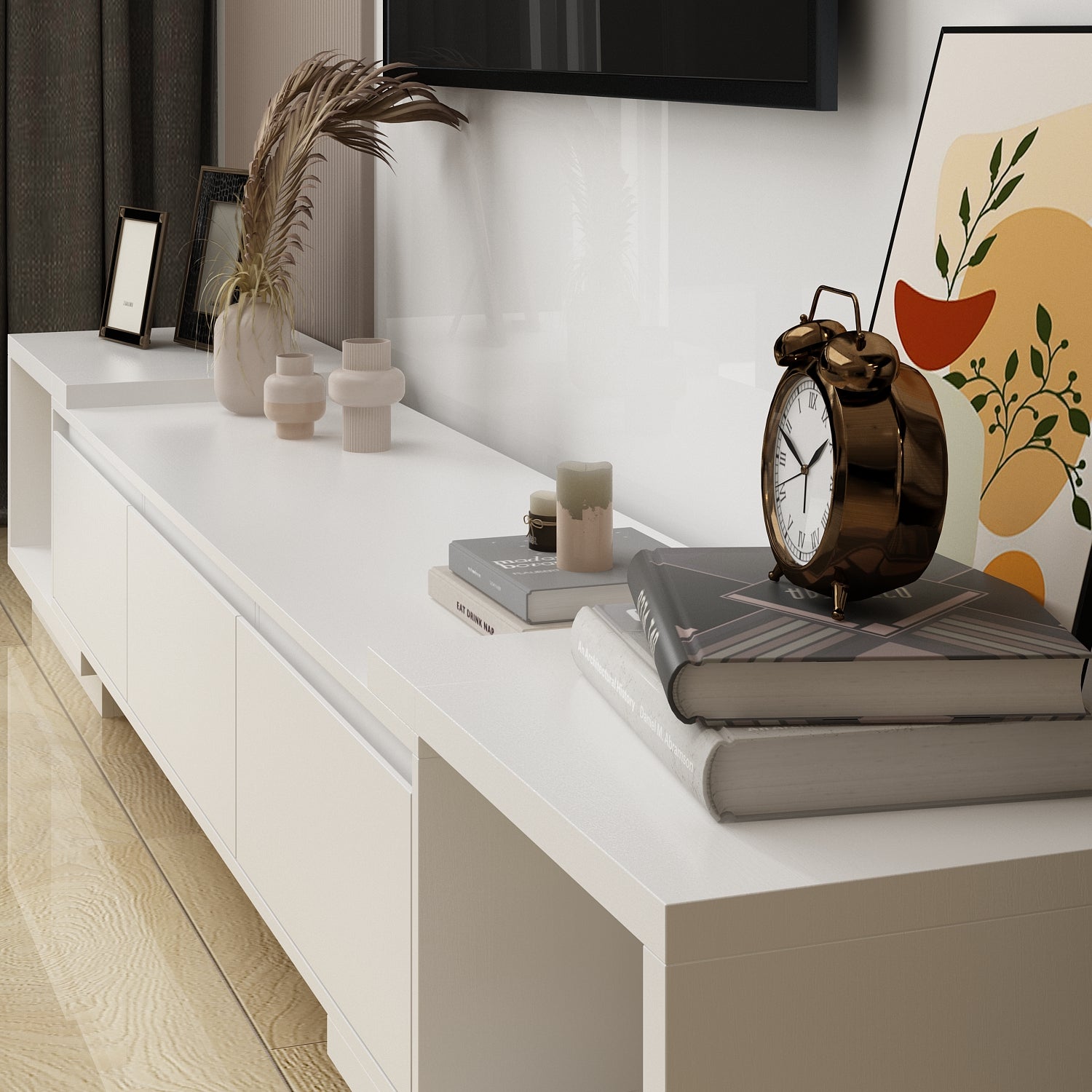 Wide TV Stand Entertainment Stand Adjustable Width TV Stand for Living Room