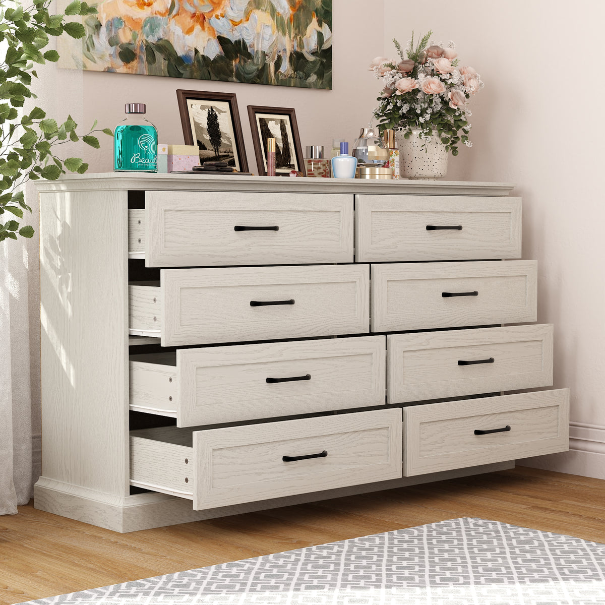 54.6" Rustic Wood Dresser with 8 Drawers
