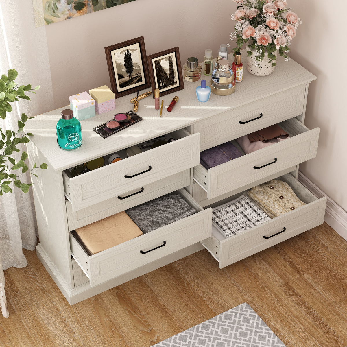54.6" Rustic Wood Dresser with 8 Drawers