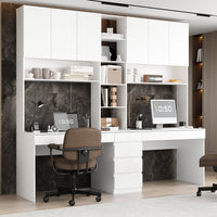 94.5" Modern White Desk with Hinged Doors and Pull-out Drawers