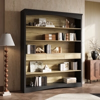 Wooden bookshelf with decorative items in a room setting