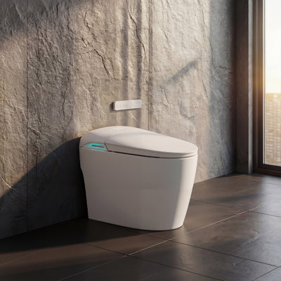 15.5" Modern White Smart Toilet with Auto Open/Close Lid, Heated Seat, Bidet Wash, Foot Kick Flush and Remote Control