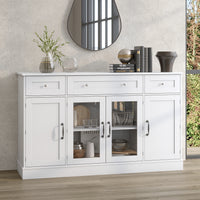 55" Modern White Sideboard Buffet Cabinet with 3 Drawers & LED Lights