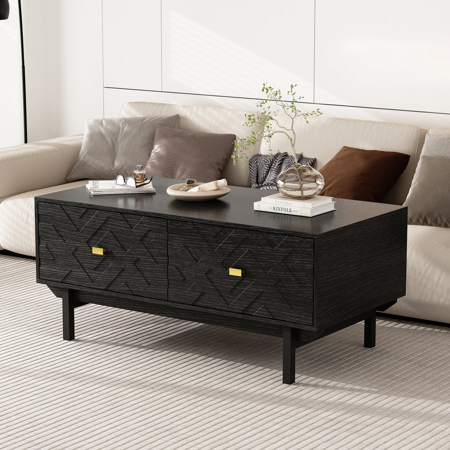 47.2" Modern Black Coffee Table with 4 Drawers