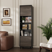 18.5" Modern Brown Tall Bookcase with 3-Color LED Lights and Glass Shelves