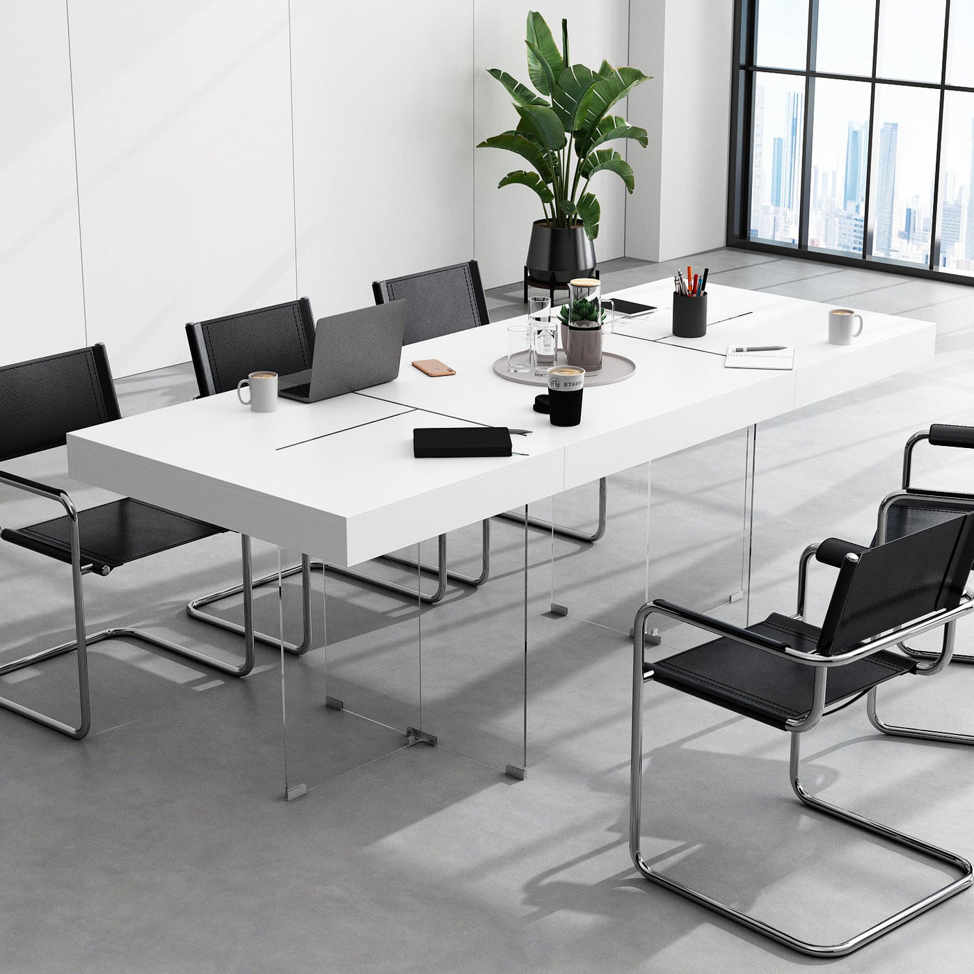 78.7" Modern Minimalist White Writing Desk With Glass Base