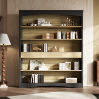 Wooden bookshelf with decorative items in a room setting