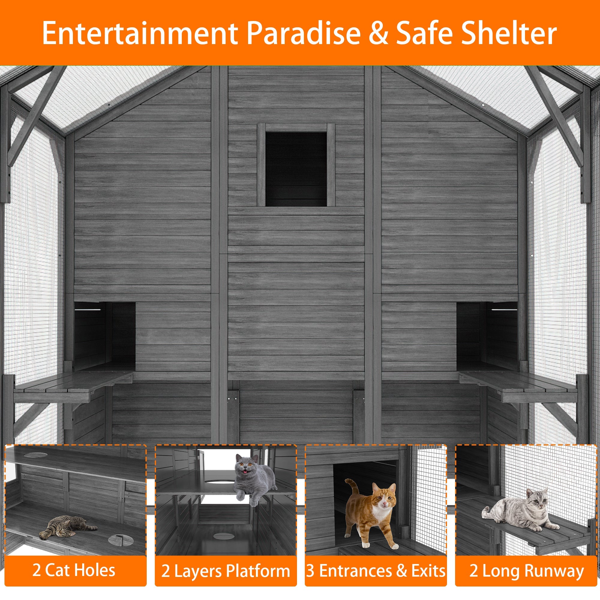 Large Outdoor Cat Enclosure with Cover and Multi-Level Design