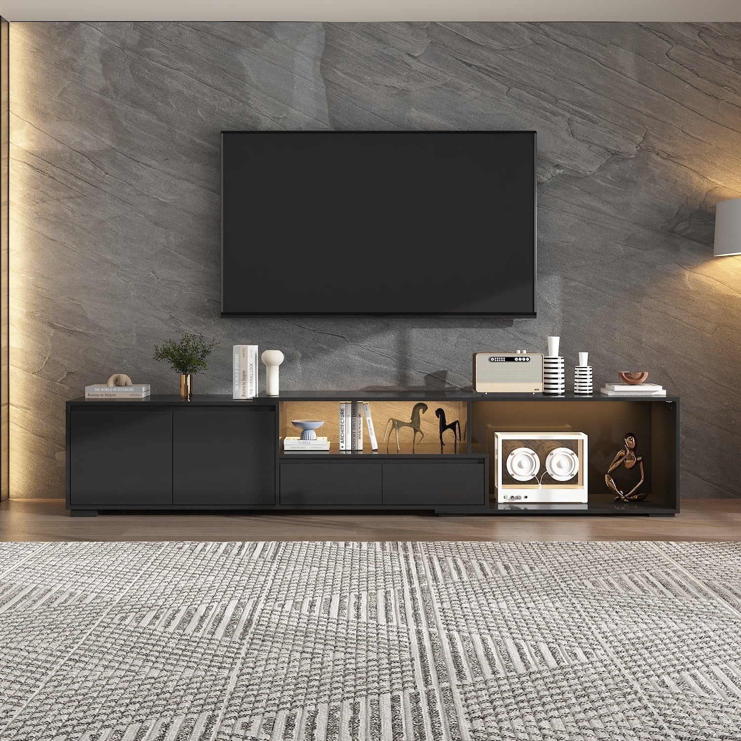 Modern Extendable Tv Stand With Adjustable Length And Led Light – Sleek Media Console For Living Room