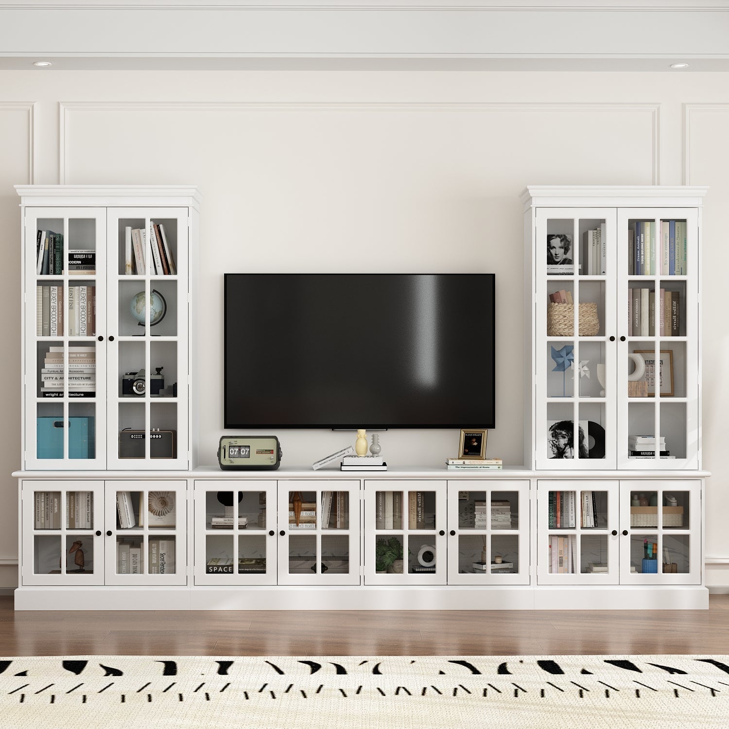 125 '' W Entertainment Center With Storage Cabinets And Glass Doors