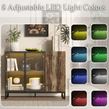 47.2 inch Black Sideboard Buffet Cabinet with LED Lights and Glass Doors