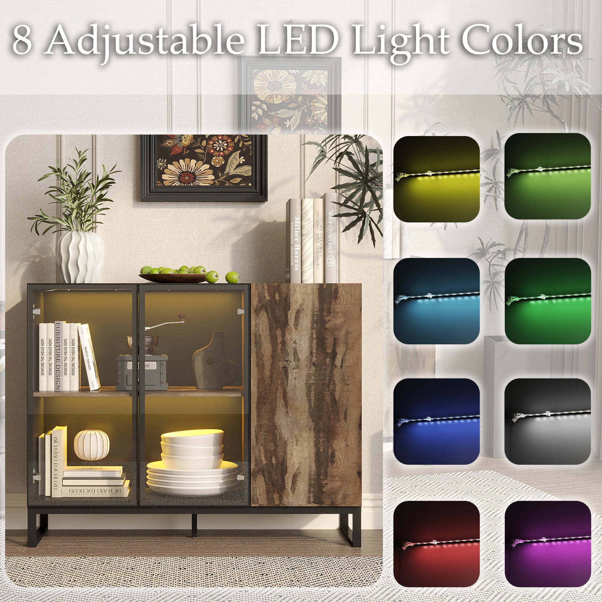 47.2" W Sideboard Cabinet Buffet With Glass Door And Light