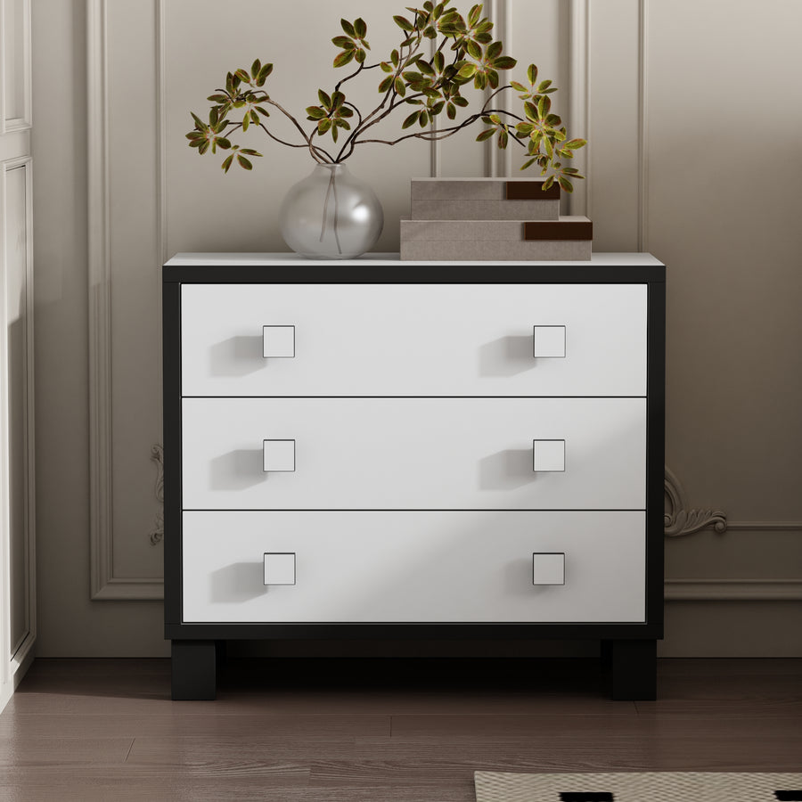 23.6" Modern Black 3-Drawer Nightstand with Gold Handles