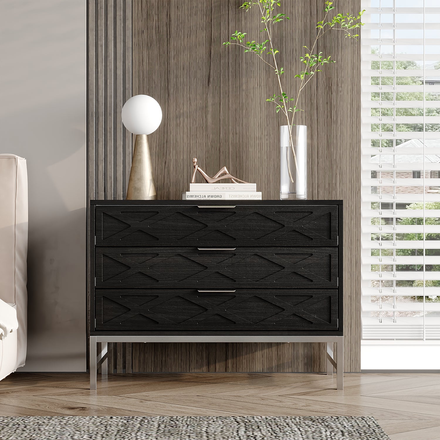 3-Drawer Nightstand With Metal Legs