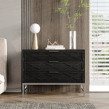 19.7 inch Modern Black 3-Drawer Nightstand with Metal Legs