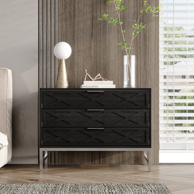 19.7" Modern Black 3-Drawer Nightstand with Metal Legs