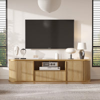 70" Symmetric Natural Wood L-Shaped TV Stand Media Console with Gold Trim