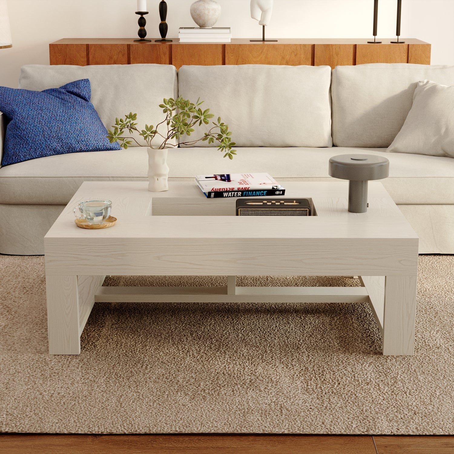 47.2'' W Rectangular Coffee Table With Groove Design-Sleek Design Meets Practical Functionality