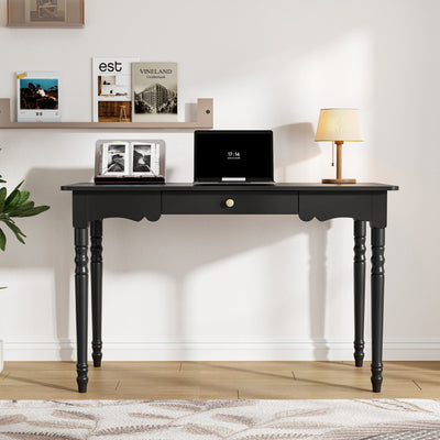 47.2" Modern Black Rectangle Writing Desk with Drawer and Alien Shaped Design