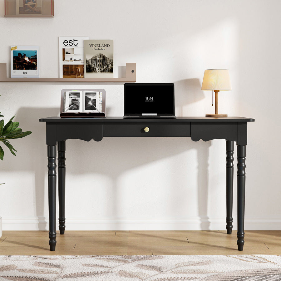 47.2" Modern Black Rectangle Writing Desk with Drawer and Alien Shaped Design