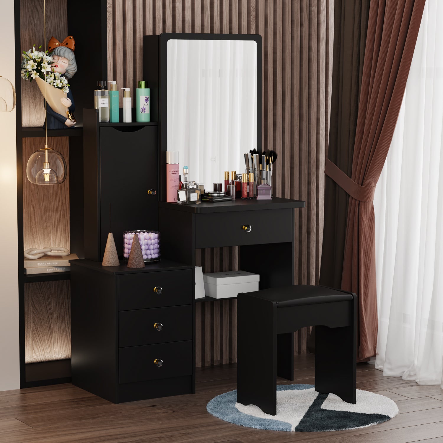 Vanity Set with Stool and Mirror