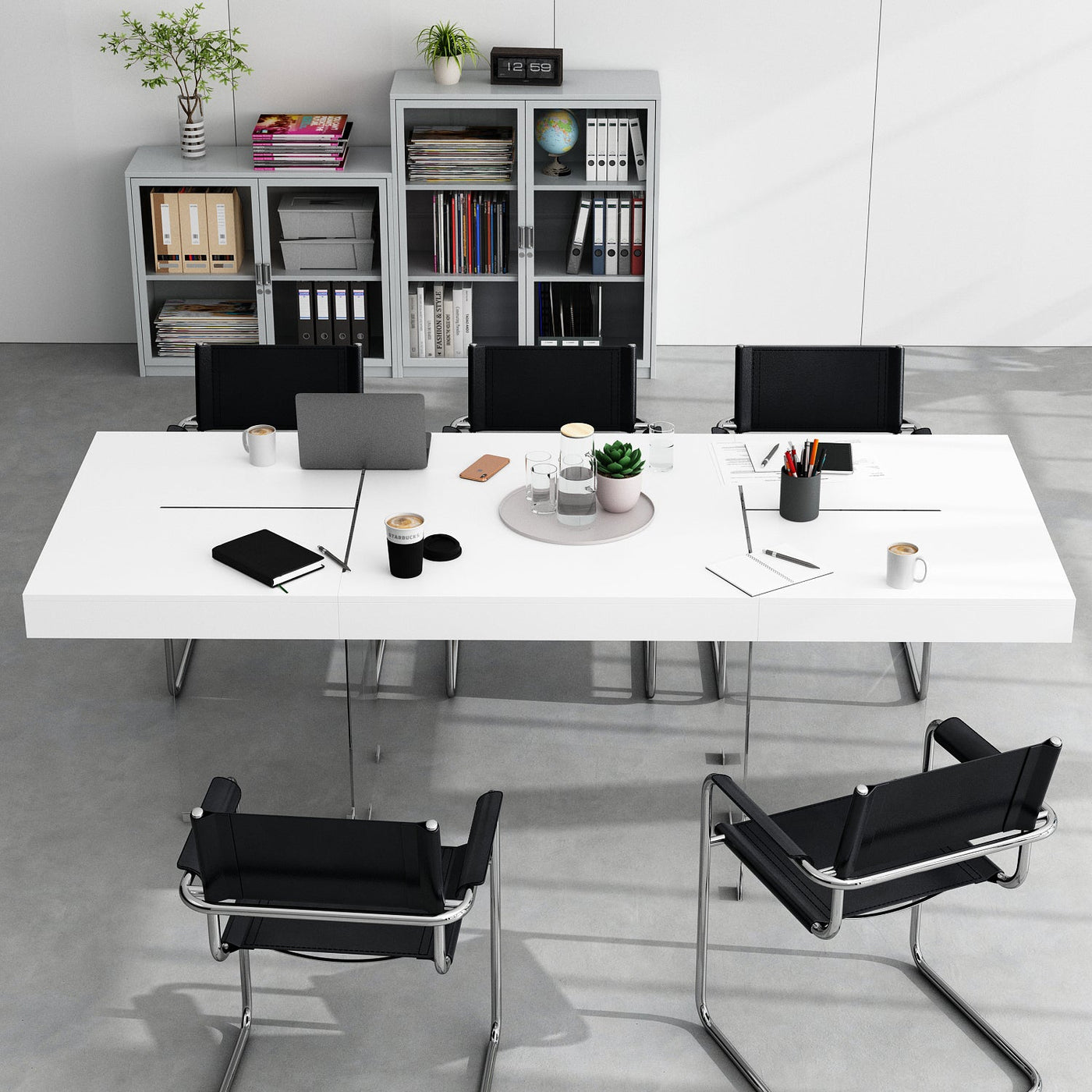 78.7" Modern Minimalist White Writing Desk With Glass Base