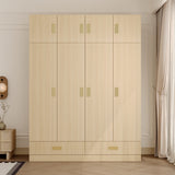 63 inches Beige Wood‑Grain 8‑Door Armoire Wardrobe with Top Cabinet, Hanging Rod and 2 Bottom Storage Drawers