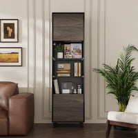 18.5" Modern Brown Tall Bookcase with 3-Color LED Lights and Glass Shelves
