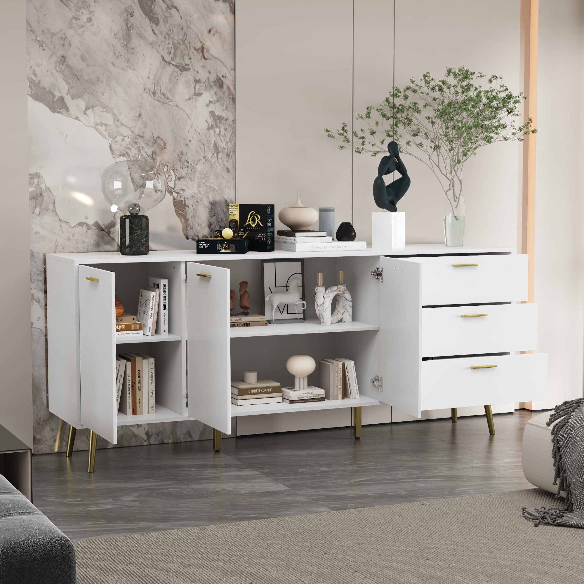 70.9"W Sideboard With 3 Door 3 Drawer