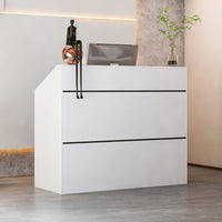 47.2" Modern White Rectangular Reception Desk With Open Shelves