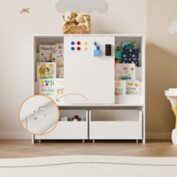 39.4" Modern White Kids Bookcase with Magnetic Whiteboard Doors