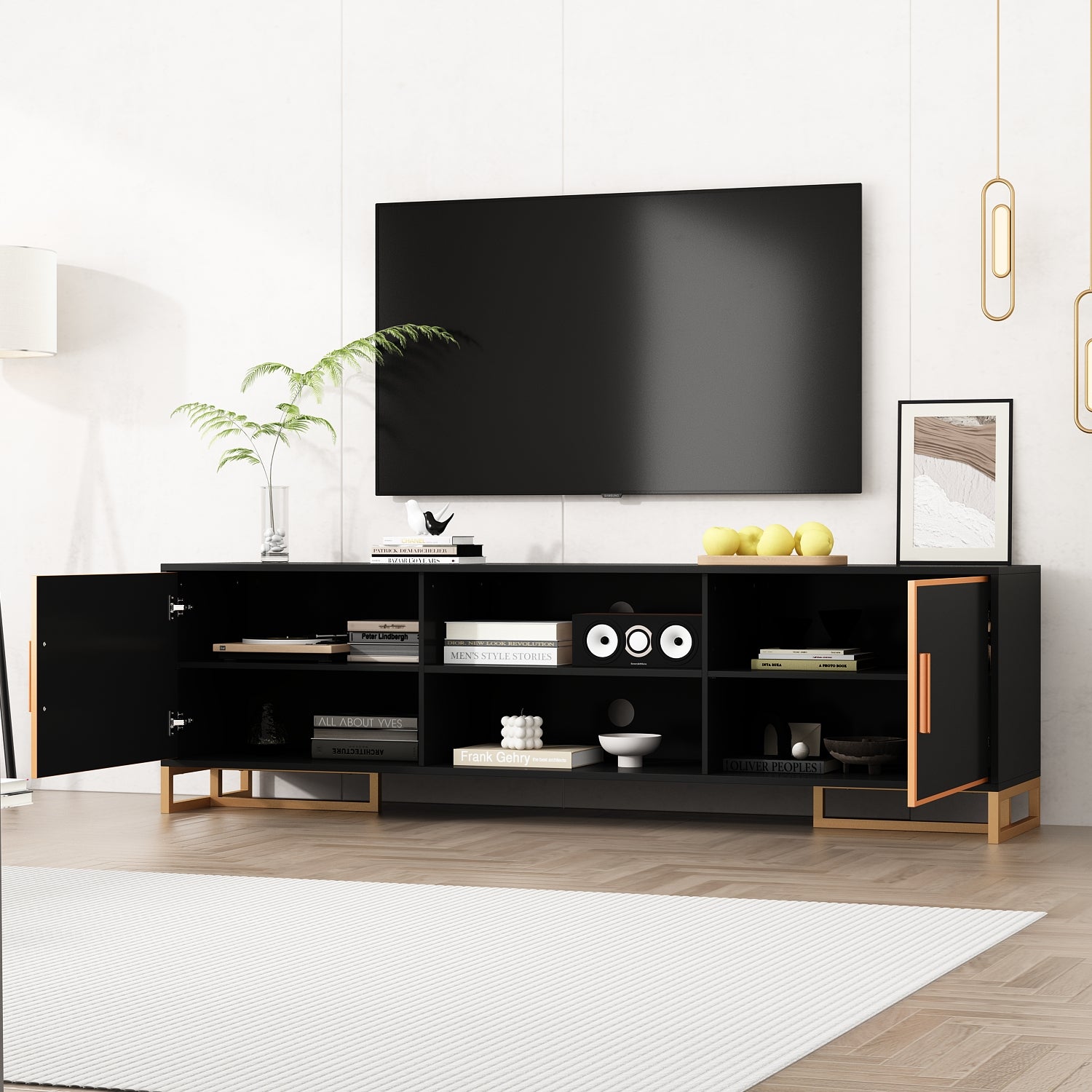 70.9'' W 2-Door TV Stand & Media Center With 2-Open Shelve