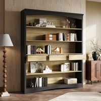 Wooden bookshelf with decorative items in a room setting