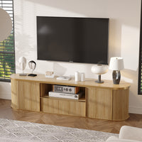 70" Symmetric Natural Wood L-Shaped TV Stand Media Console with Gold Trim