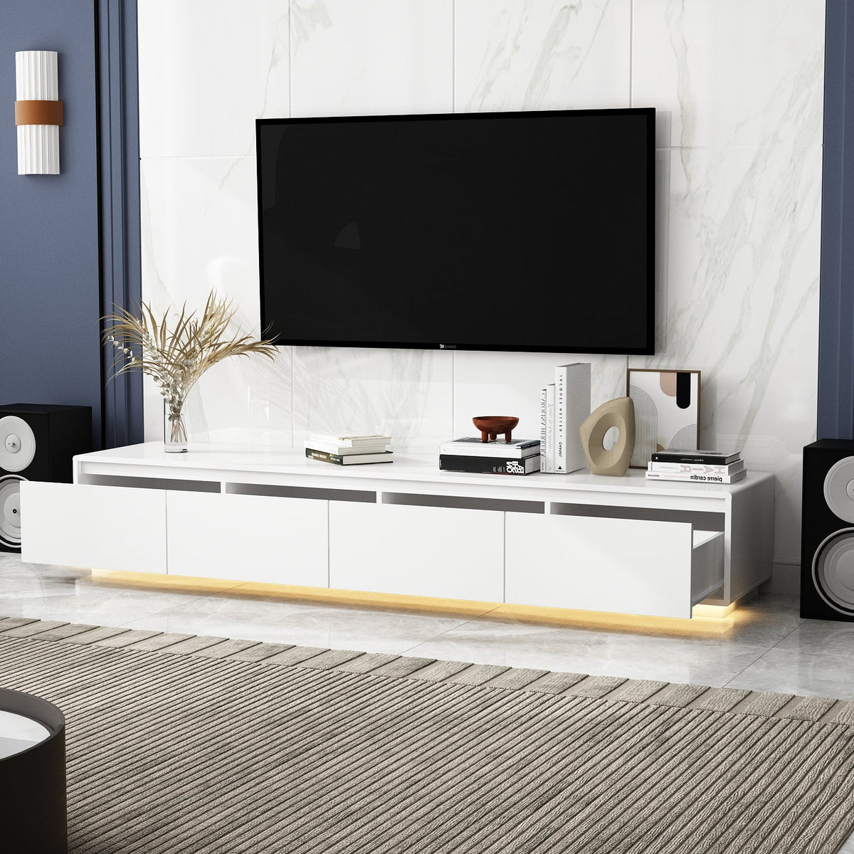 71" Minimalist High Gloss TV Stand with LED Ambiance