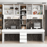 94.5" Modern White Desk with Hinged Doors and Pull-out Drawers