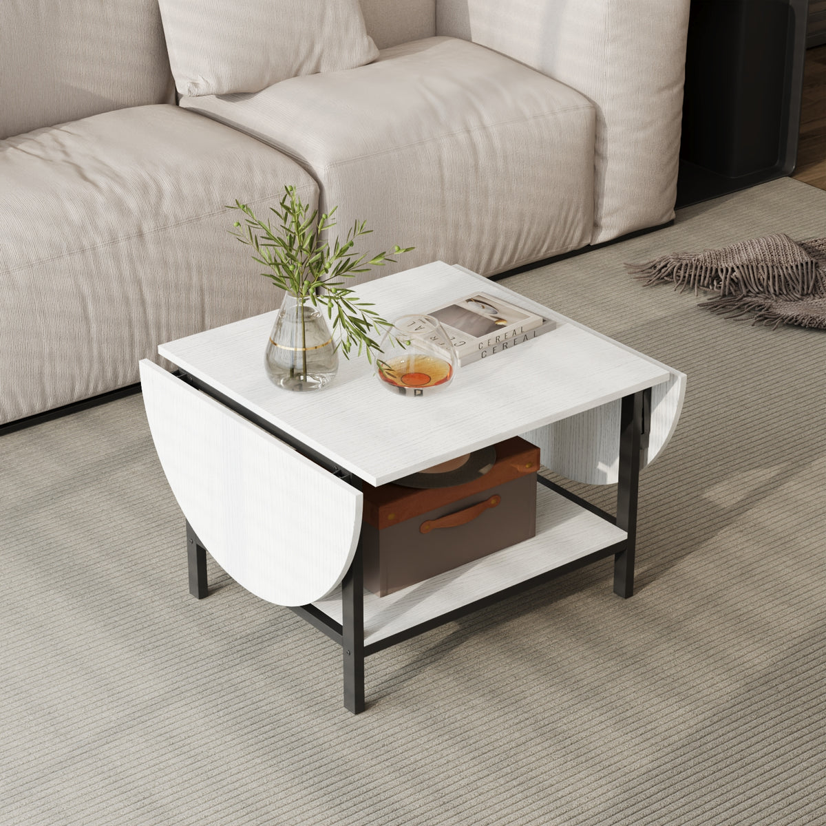 47.2" Modern White Coffee Table with Folding Design