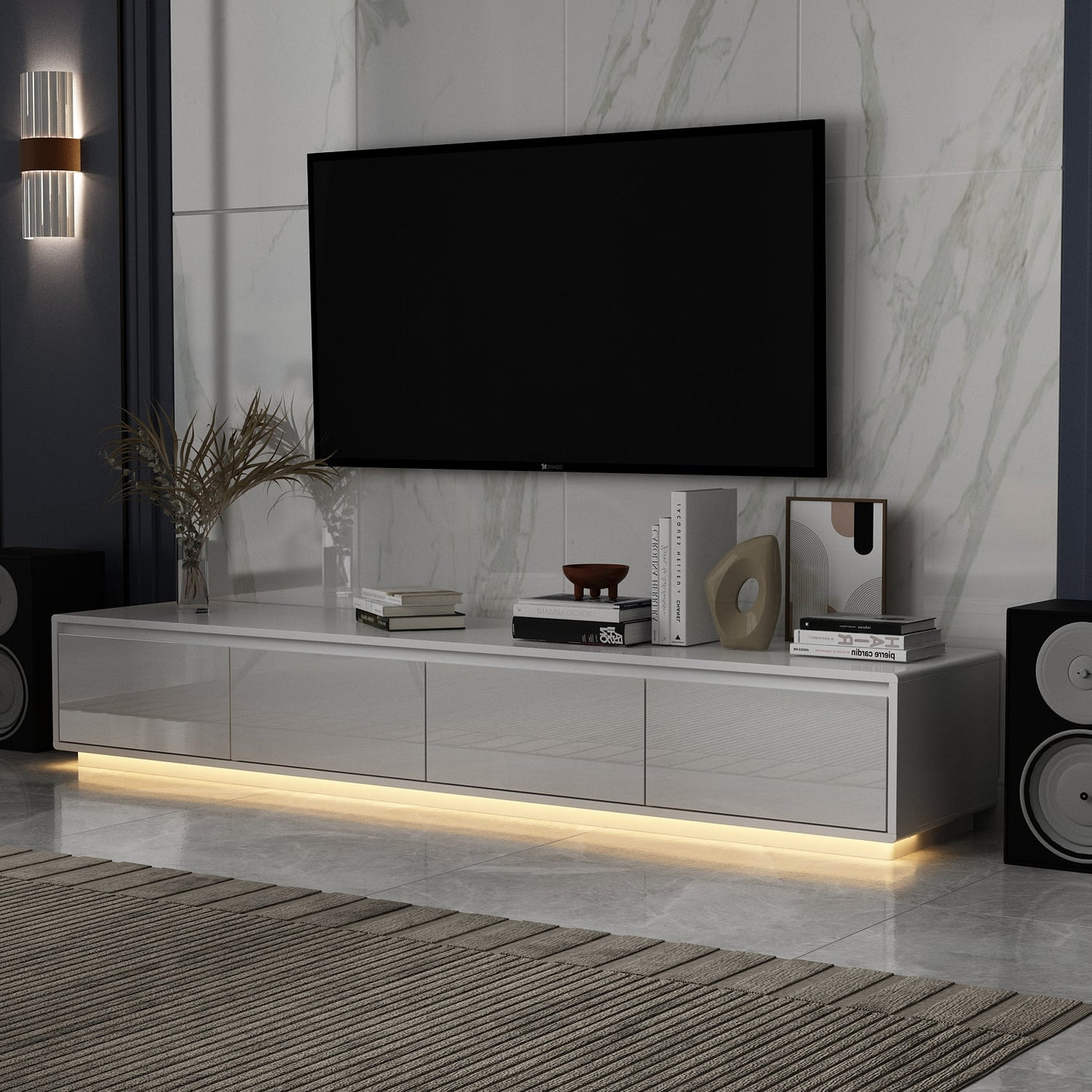 71" Minimalist High Gloss TV Stand with LED Ambiance