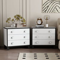 23.6" Modern Black 3-Drawer Nightstand with Gold Handles